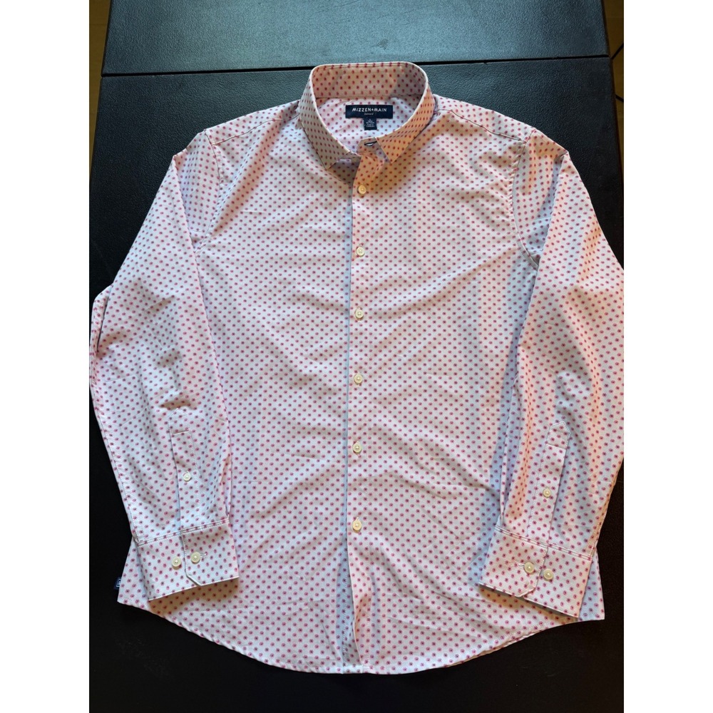 Mizzen+Main Leeward Trim No Tuck Performance Shirt Pink White Dot 1WS-0630 L